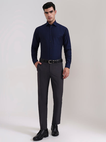 Dark Grey Solid Slim Fit Formal Trouser | Metal