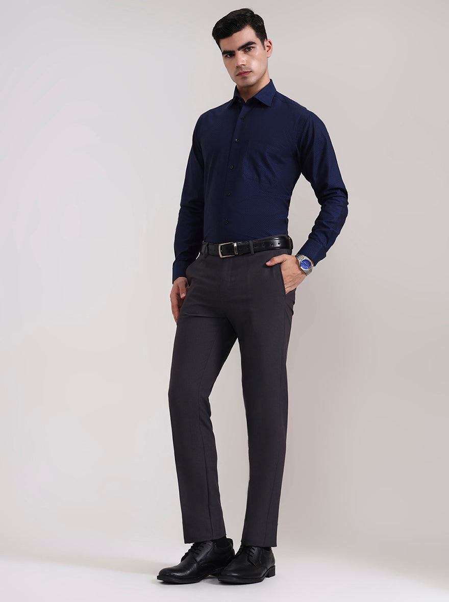 Dark Grey Solid Slim Fit Formal Trouser | Metal
