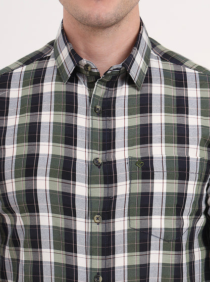 Green Checked Slim Fit Casual Shirt | Greenfibre