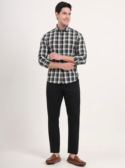Green Checked Slim Fit Casual Shirt | Greenfibre