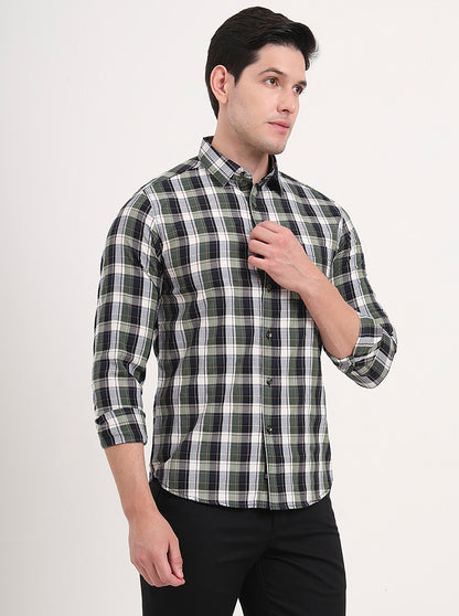 Green Checked Slim Fit Casual Shirt | Greenfibre