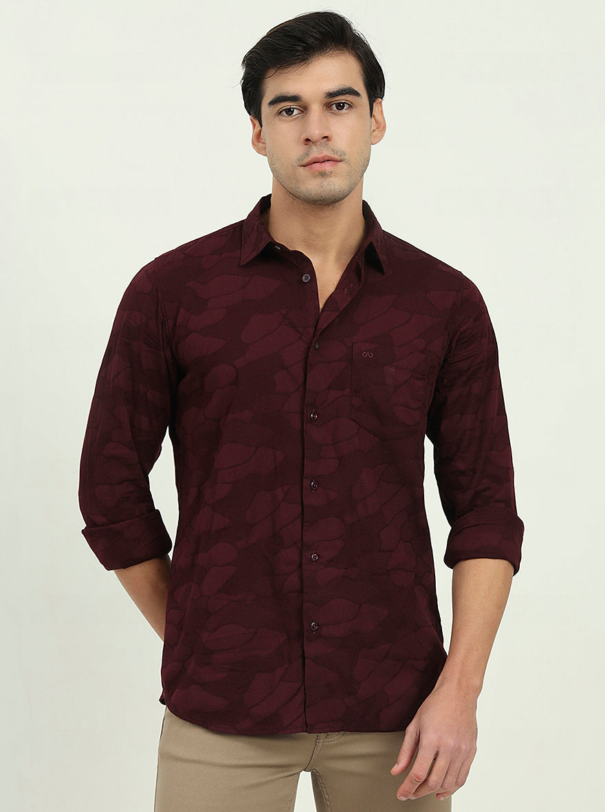 Wine Printed Slim Fit Casual Shirt | JadeBlue