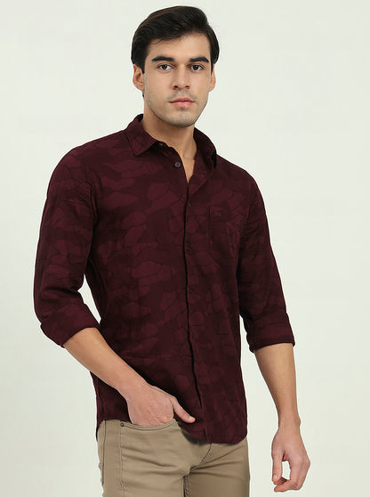 Wine Printed Slim Fit Casual Shirt | JadeBlue