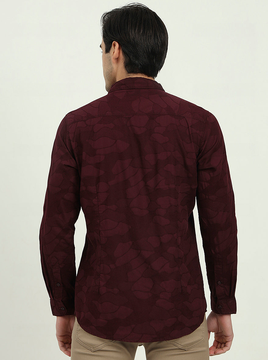 Wine Printed Slim Fit Casual Shirt | JadeBlue