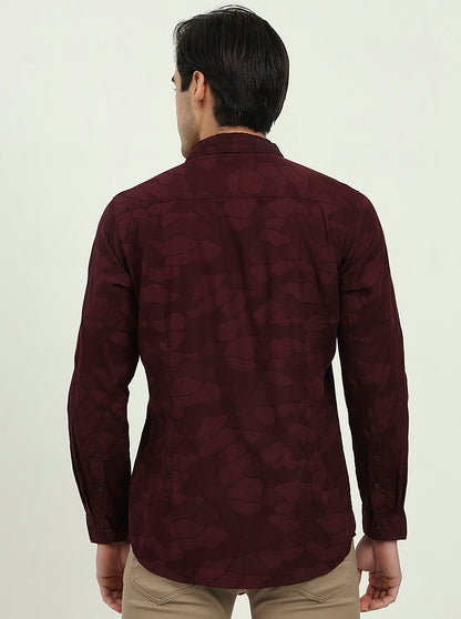 Wine Printed Slim Fit Casual Shirt | JadeBlue