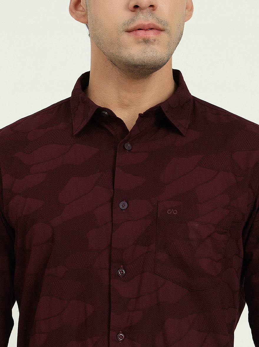 Wine Printed Slim Fit Casual Shirt | JadeBlue