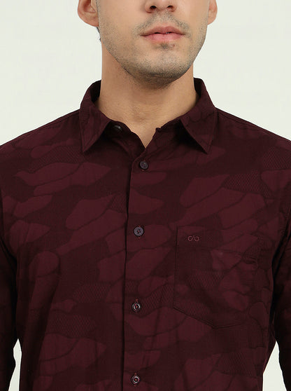 Wine Printed Slim Fit Casual Shirt | JadeBlue