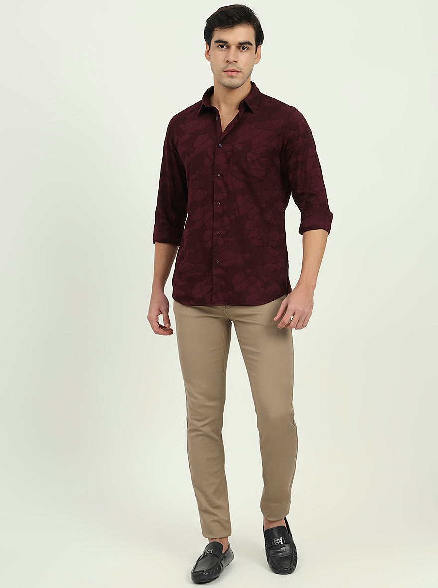 Wine Printed Slim Fit Casual Shirt | JadeBlue