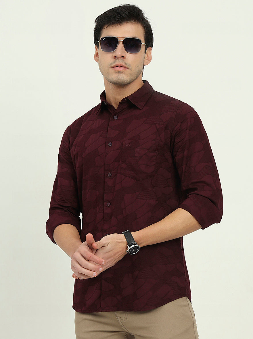 Wine Printed Slim Fit Casual Shirt | JadeBlue