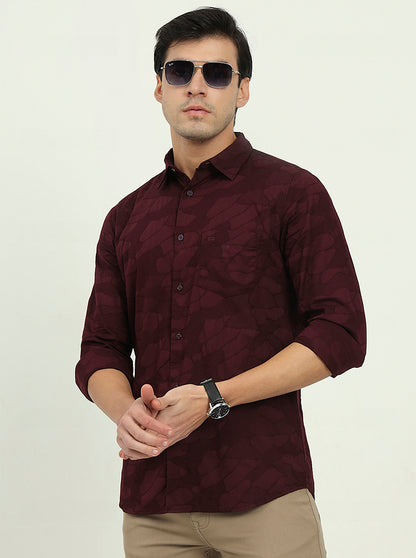 Wine Printed Slim Fit Casual Shirt | JadeBlue