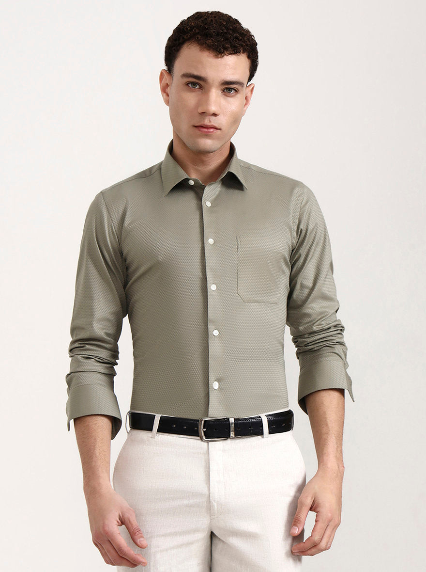 Pista Green Solid Slim Fit Formal Shirt | JadeBlue Youth