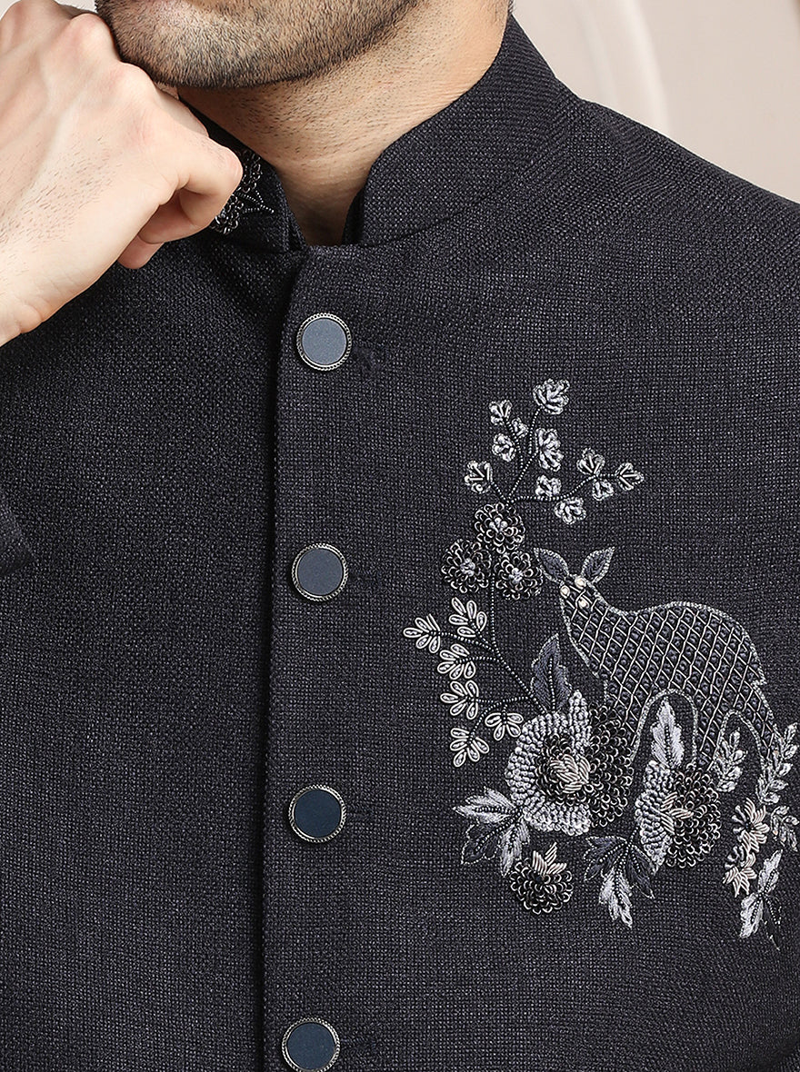Deep Blue Embroidered Jodhpuri Suit | TULA