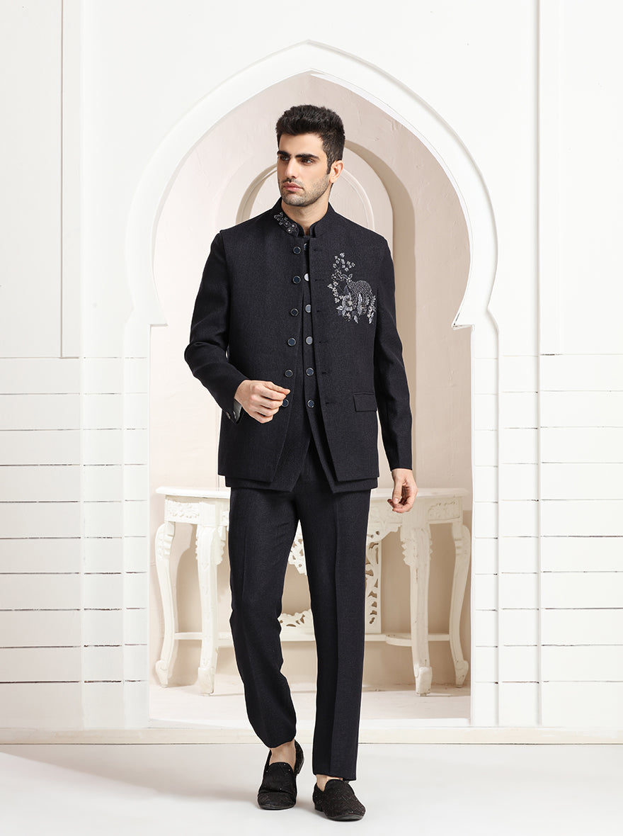 Deep Blue Embroidered Jodhpuri Suit | TULA