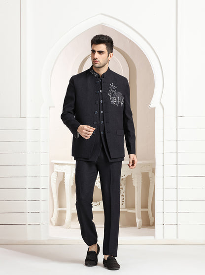 Deep Blue Embroidered Jodhpuri Suit | TULA