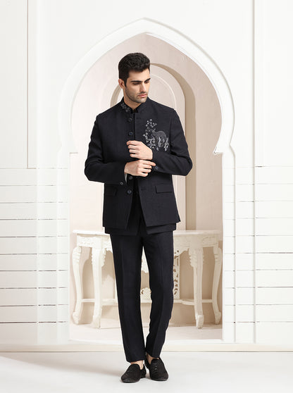 Deep Blue Embroidered Jodhpuri Suit | TULA