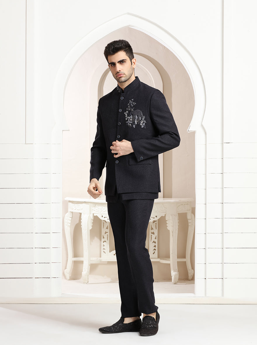 Deep Blue Embroidered Jodhpuri Suit | TULA
