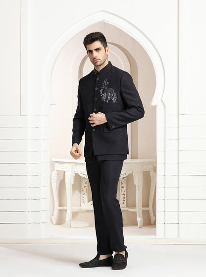 Deep Blue Embroidered Jodhpuri Suit | TULA