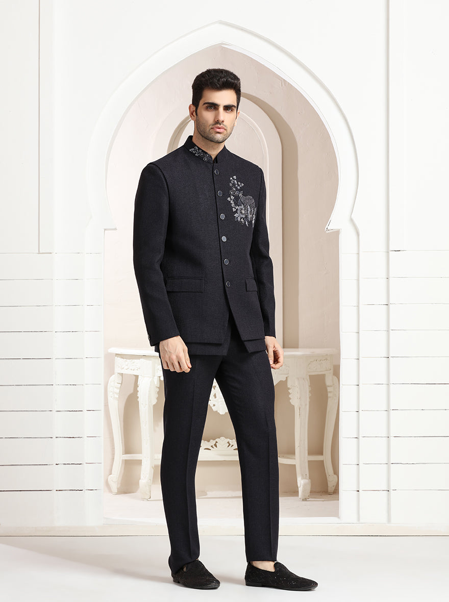 Deep Blue Embroidered Jodhpuri Suit | TULA
