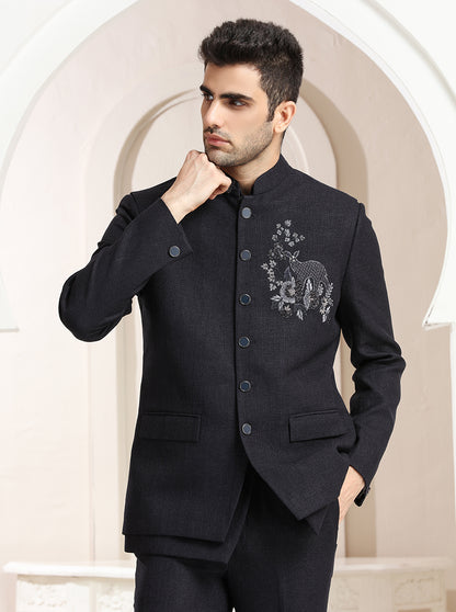 Deep Blue Embroidered Jodhpuri Suit | TULA