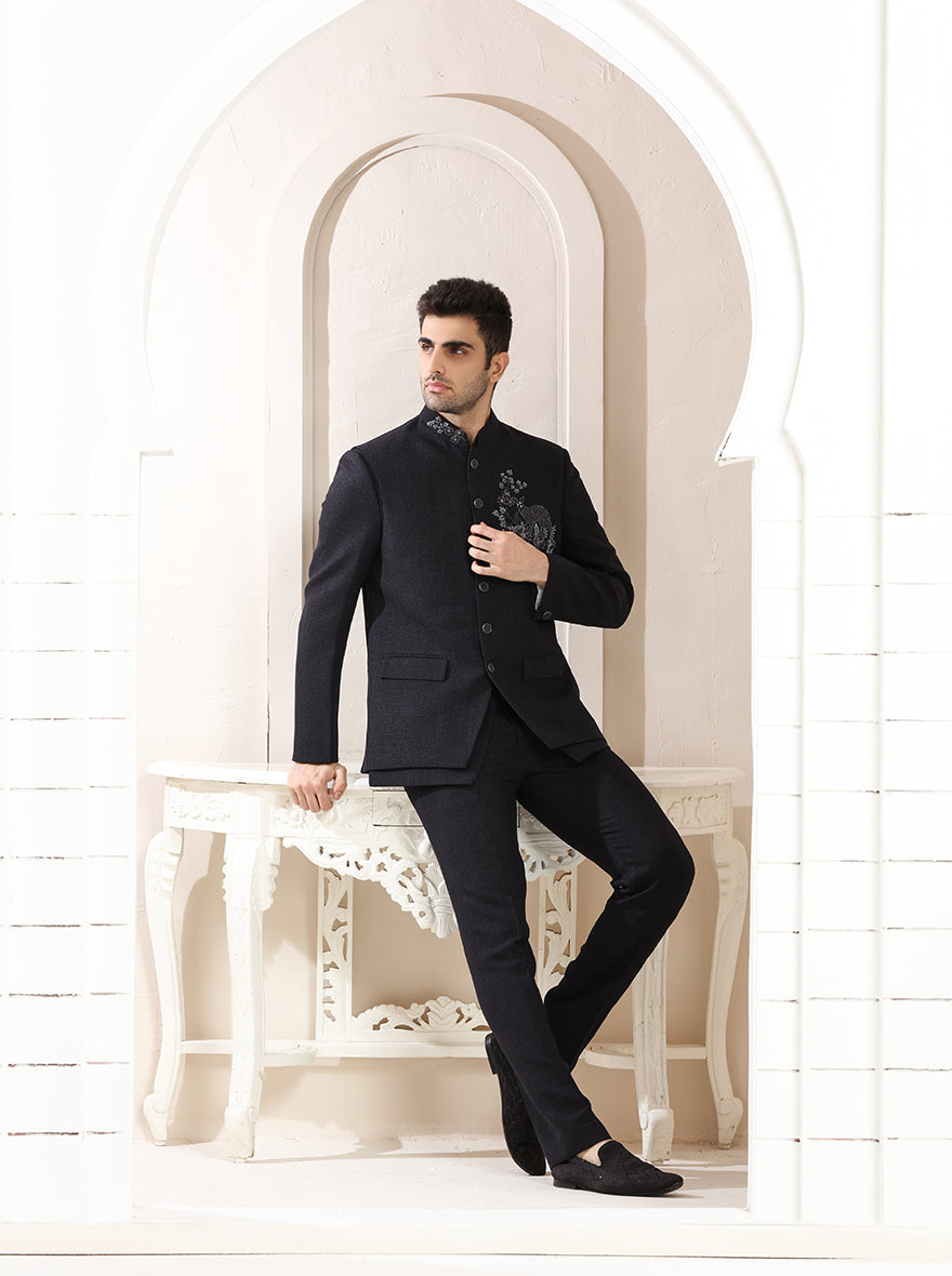Deep Blue Embroidered Jodhpuri Suit | TULA