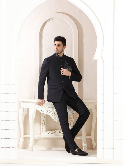 Deep Blue Embroidered Jodhpuri Suit | TULA
