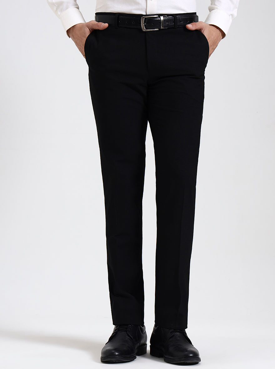 Black Solid Slim Fit Formal Trouser | Metal