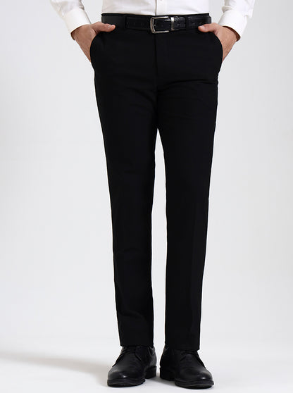 Black Solid Slim Fit Formal Trouser | Metal