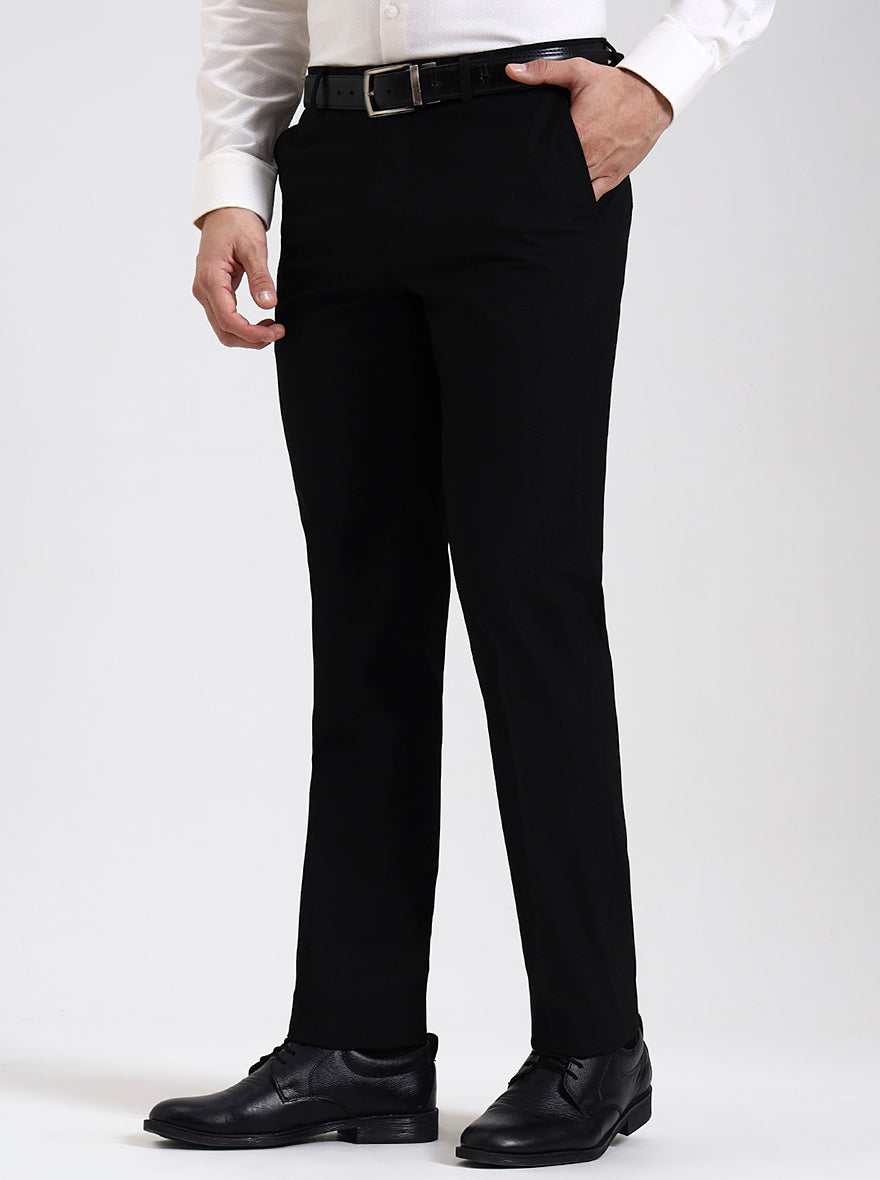 Black Solid Slim Fit Formal Trouser | Metal