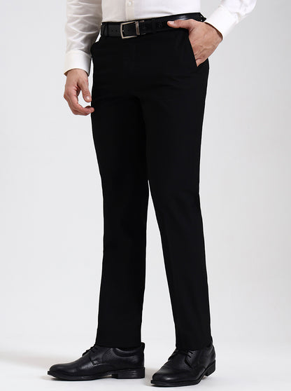 Black Solid Slim Fit Formal Trouser | Metal