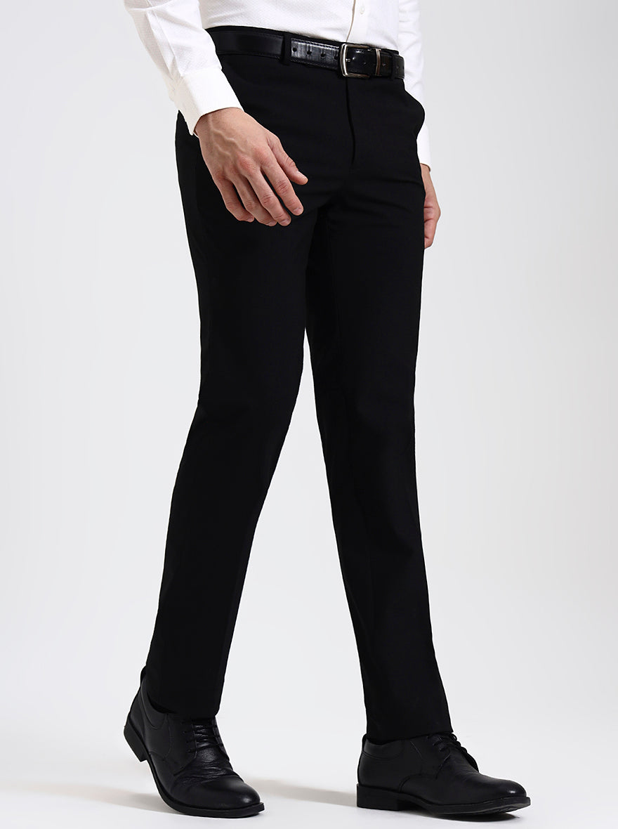 Black Solid Slim Fit Formal Trouser | Metal