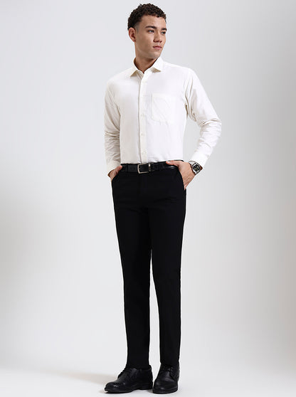 Black Solid Slim Fit Formal Trouser | Metal