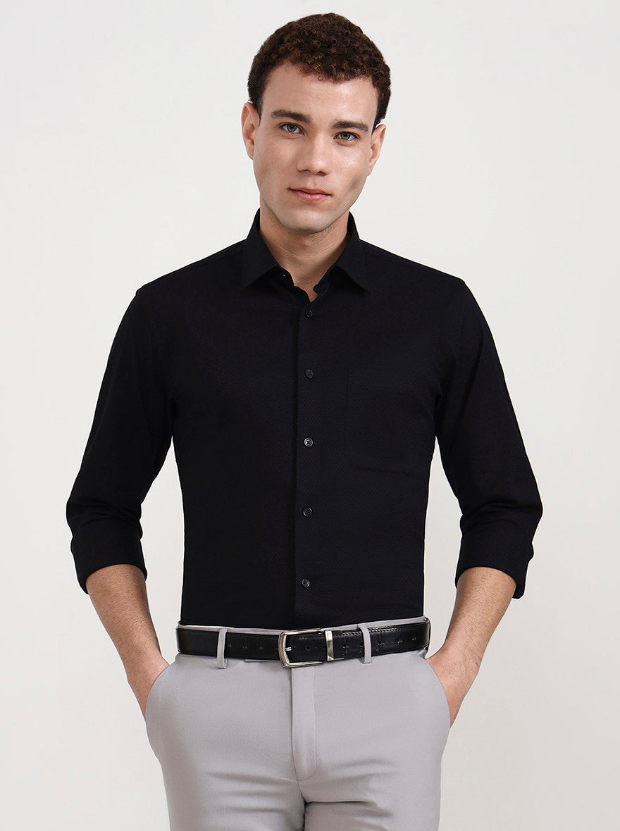 Black Solid Slim Fit Formal Shirt | JadeBlue Youth