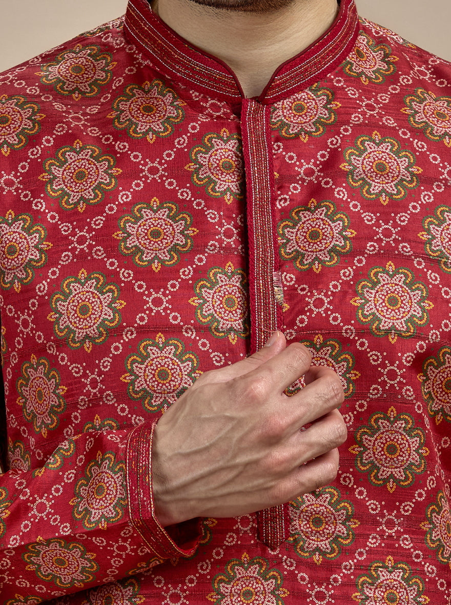 Red Printed Kurta Pajama | Virasana