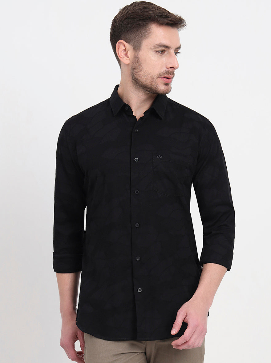 Black Solid Slim Fit Casual Shirt | JadeBlue