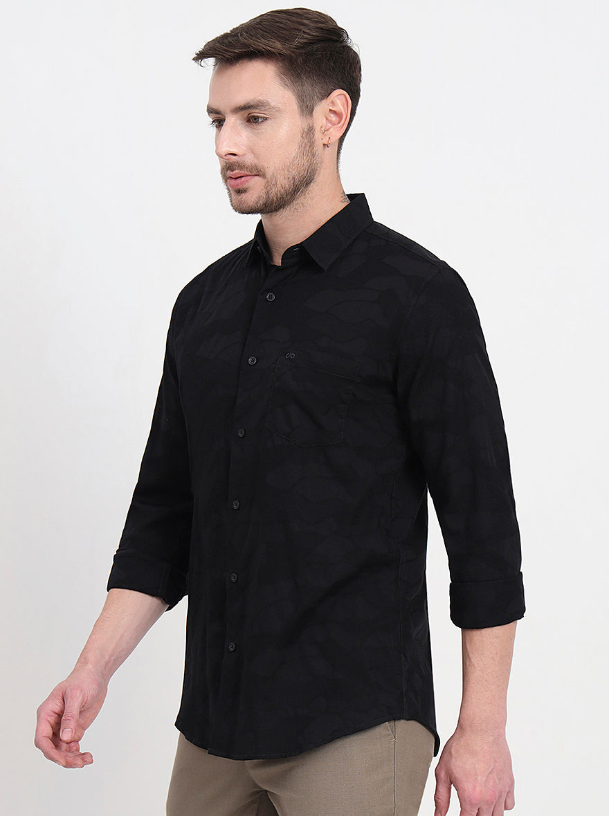 Black Solid Slim Fit Casual Shirt | JadeBlue