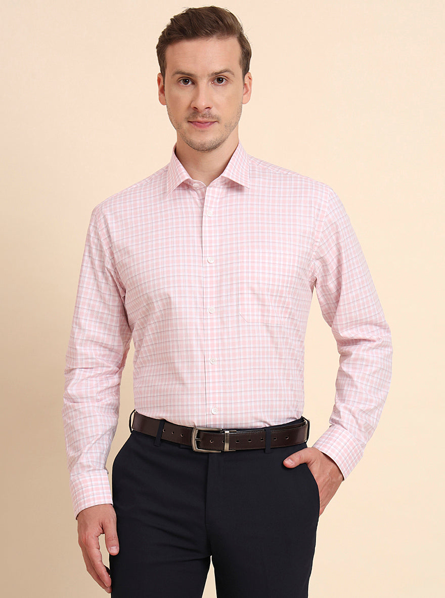Pink Checked Regular Fit Formal Shirt | JadeBlue