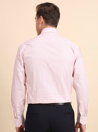 Pink Checked Regular Fit Formal Shirt | JadeBlue