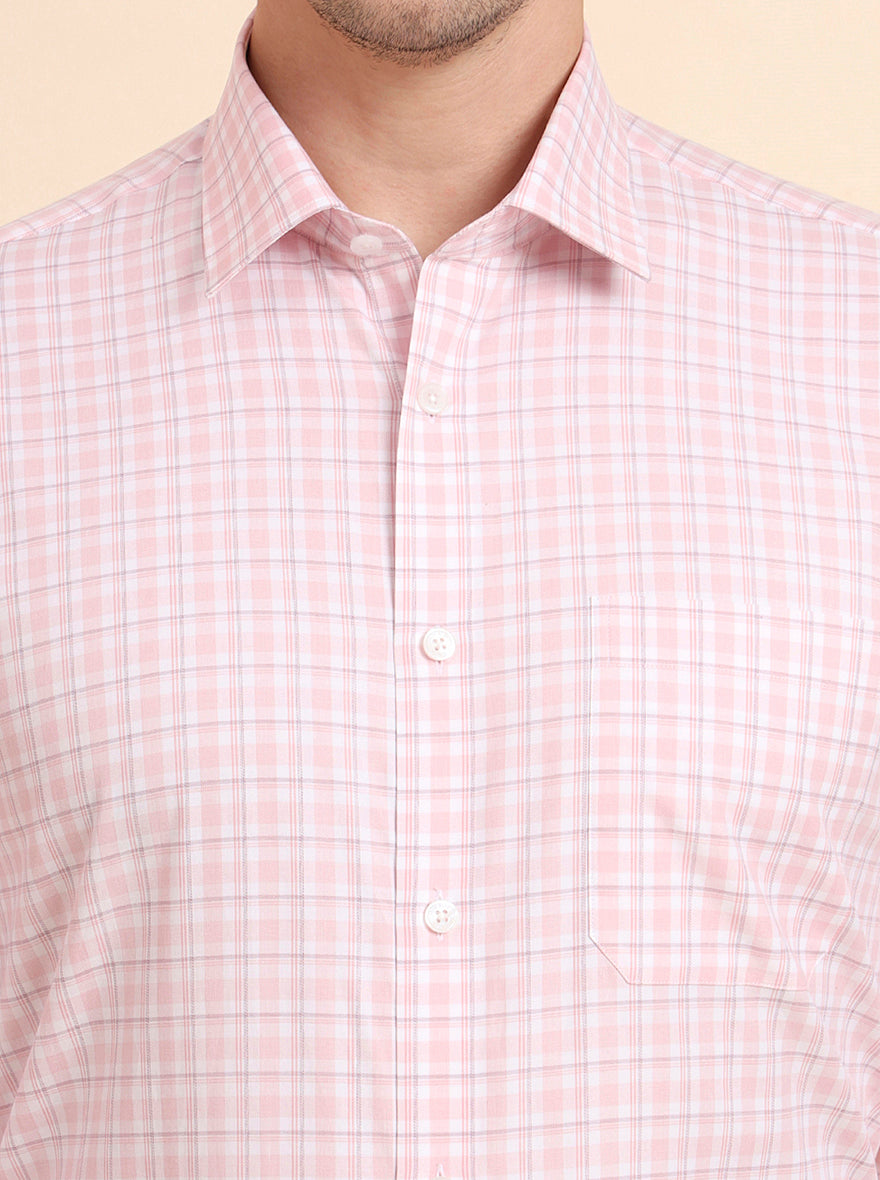 Pink Checked Regular Fit Formal Shirt | JadeBlue