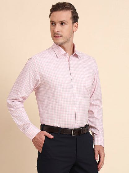 Pink Checked Regular Fit Formal Shirt | JadeBlue