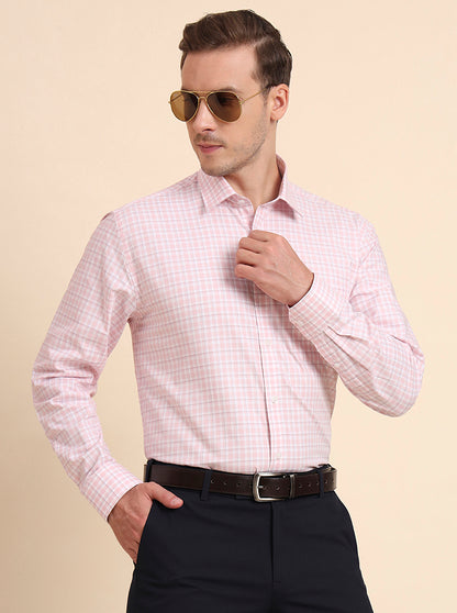 Pink Checked Regular Fit Formal Shirt | JadeBlue
