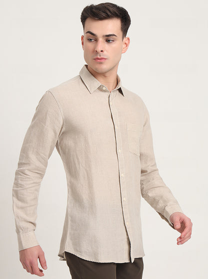 Beige Solid Slim Fit Casual Shirt | JadeBlue