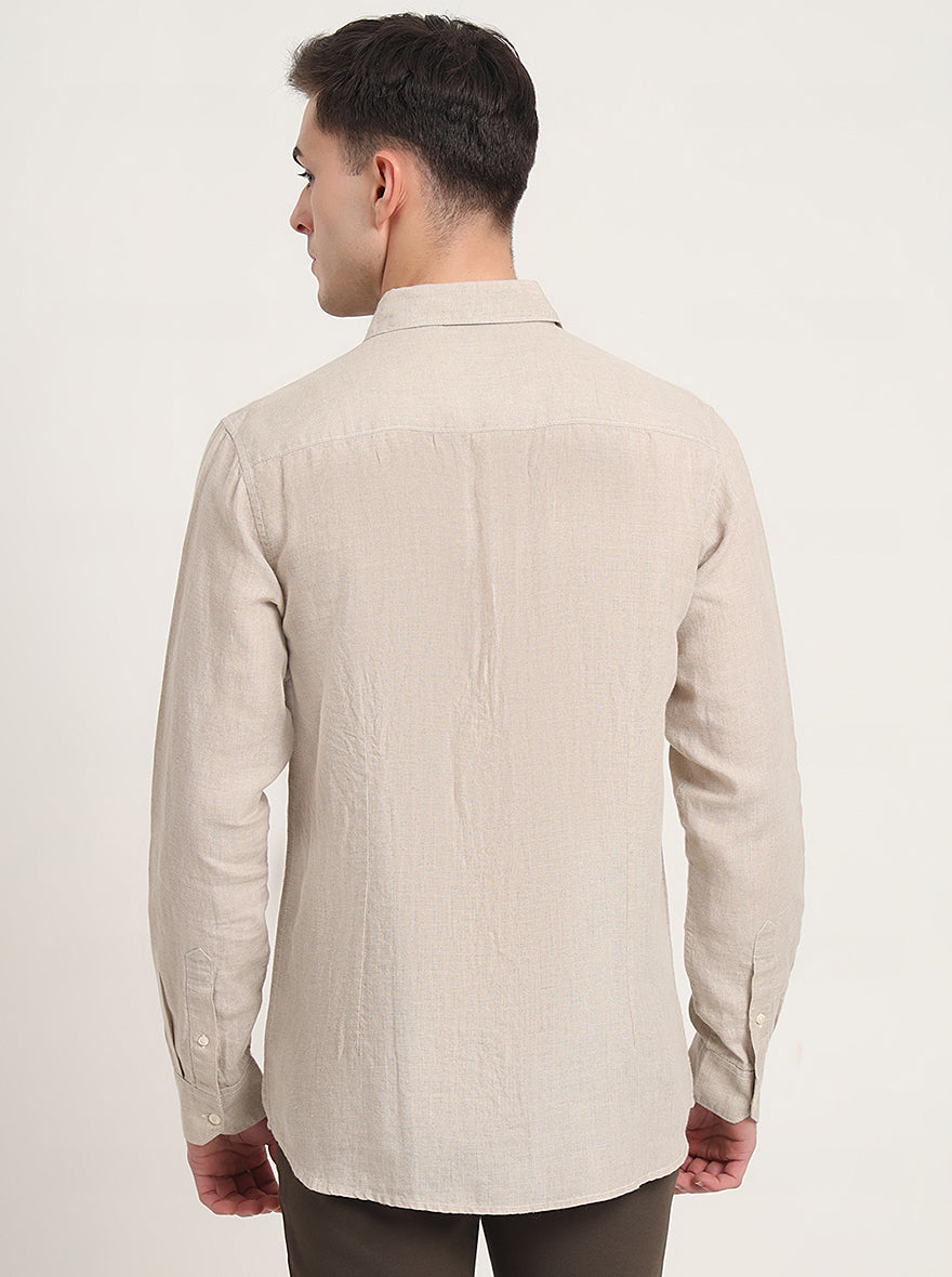 Beige Solid Slim Fit Casual Shirt | JadeBlue