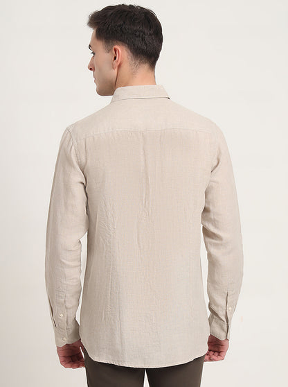 Beige Solid Slim Fit Casual Shirt | JadeBlue