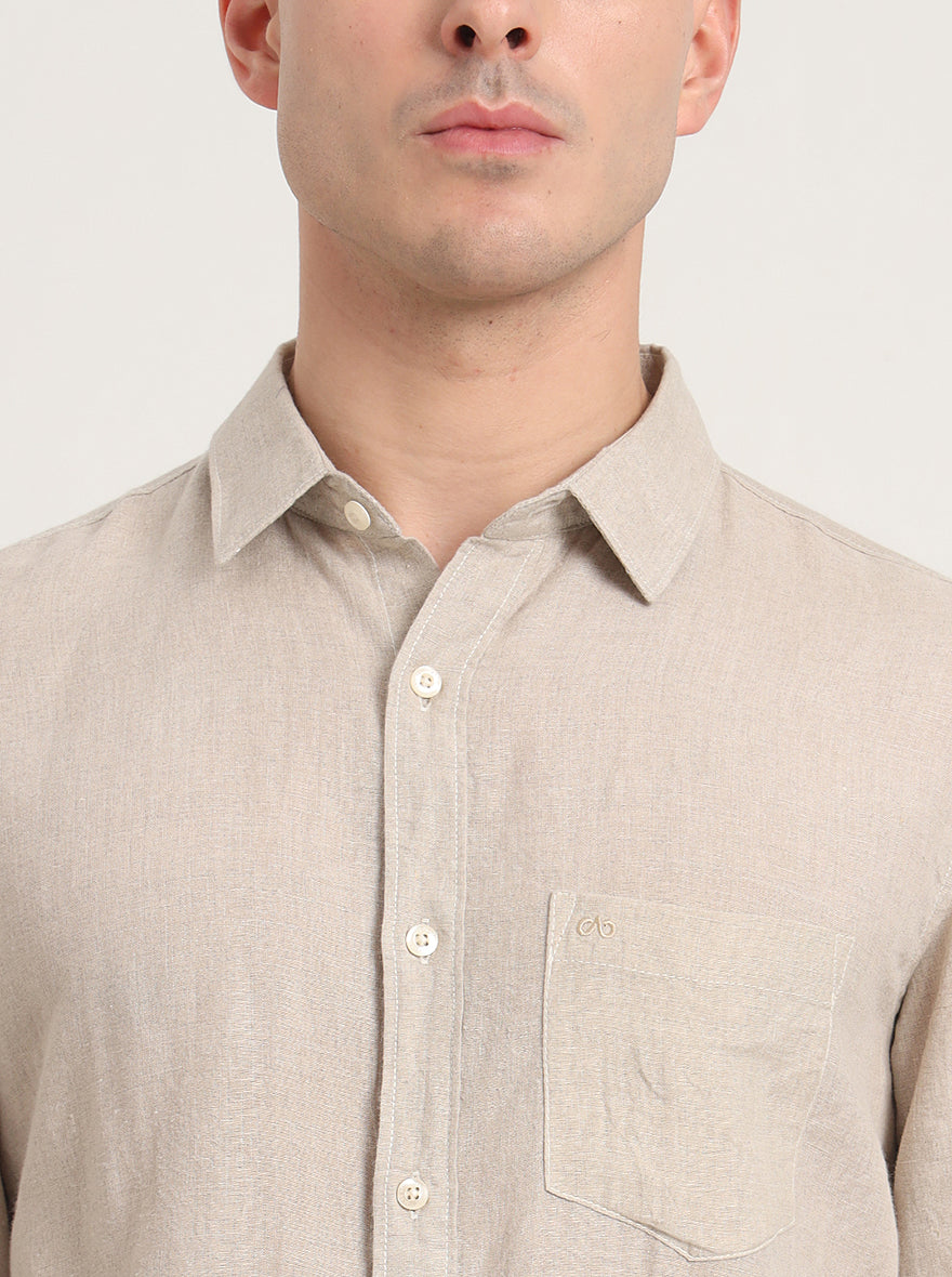 Beige Solid Slim Fit Casual Shirt | JadeBlue