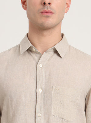Beige Solid Slim Fit Casual Shirt | JadeBlue