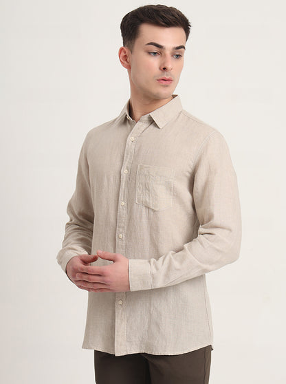 Beige Solid Slim Fit Casual Shirt | JadeBlue