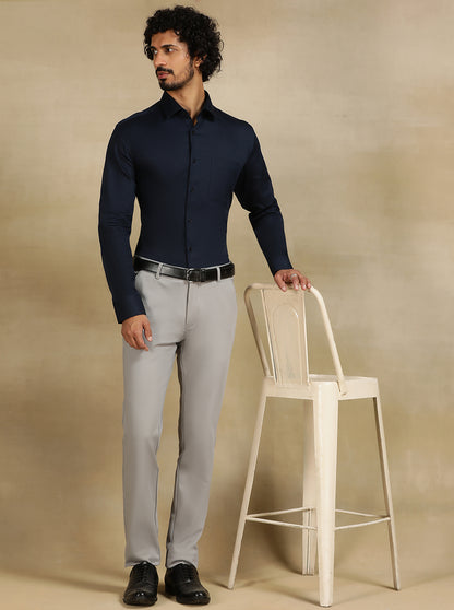 Navy Blue Solid Slim Fit Formal Shirt | JadeBlue