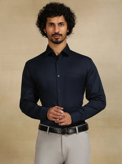 Navy Blue Solid Slim Fit Formal Shirt | JadeBlue