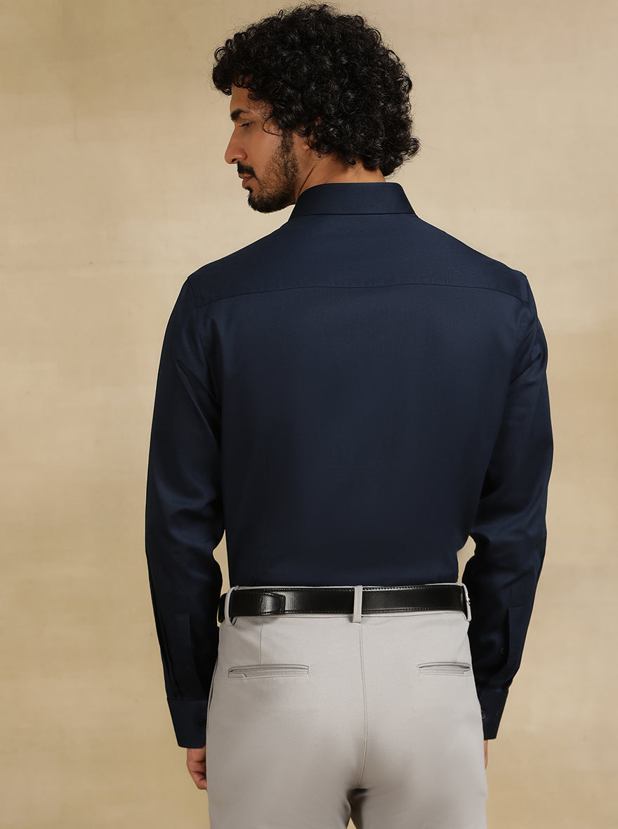 Navy Blue Solid Slim Fit Formal Shirt | JadeBlue