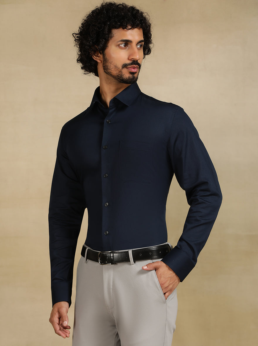 Navy Blue Solid Slim Fit Formal Shirt | JadeBlue